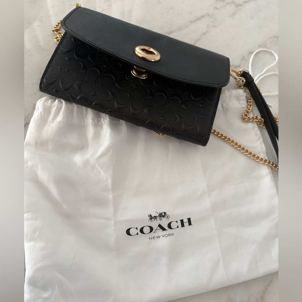 Coach Black Leather wristlet W/ chain strap - Picture 11 of 11